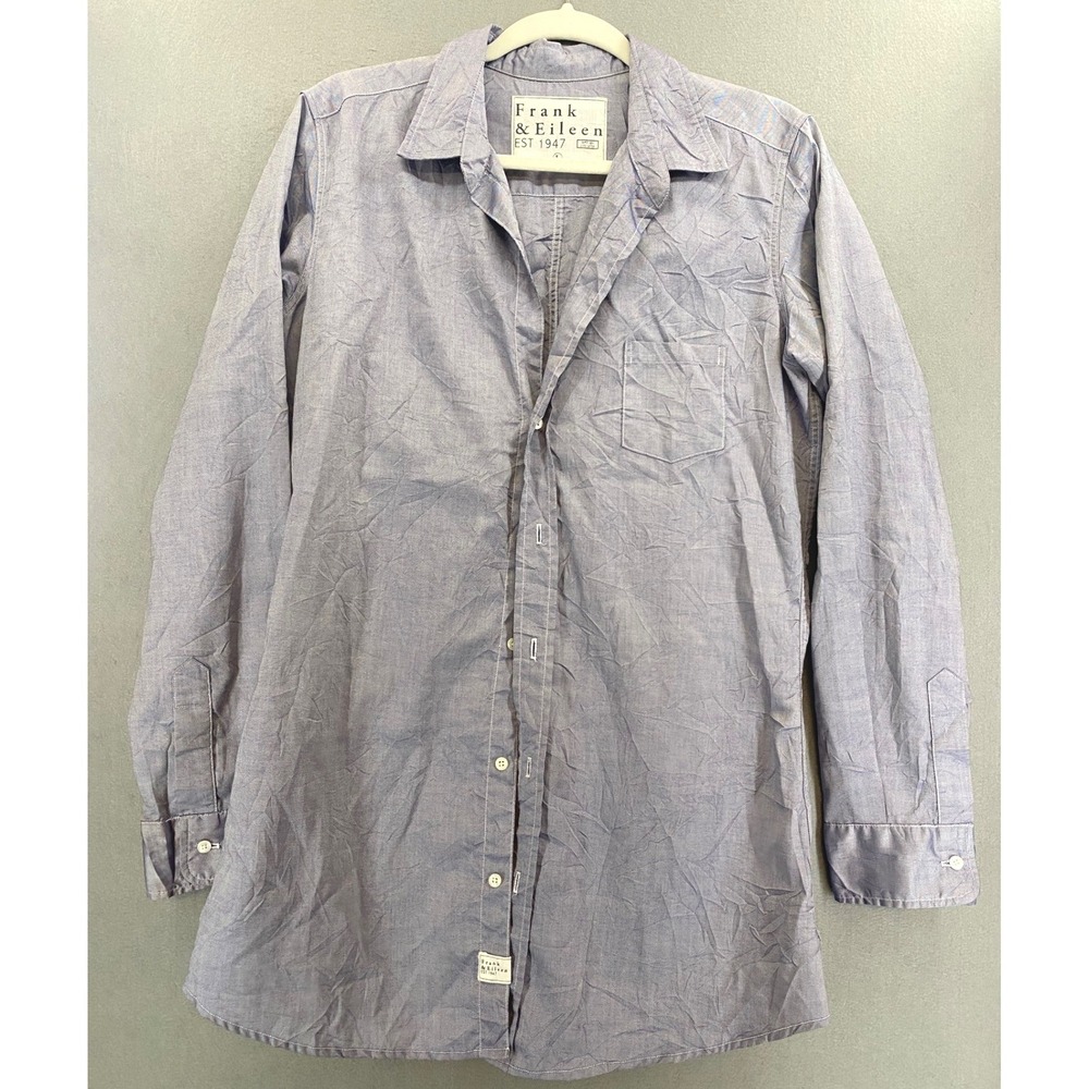 Frank & Eileen Blue Super 100s 2-Ply Cotton Button Down Shirt Womens Large USA